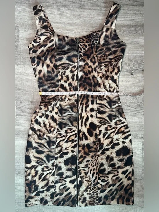 STUDIO F Leopard Print Zip-Front Mini Dress - Brown - Picture 5 of 14